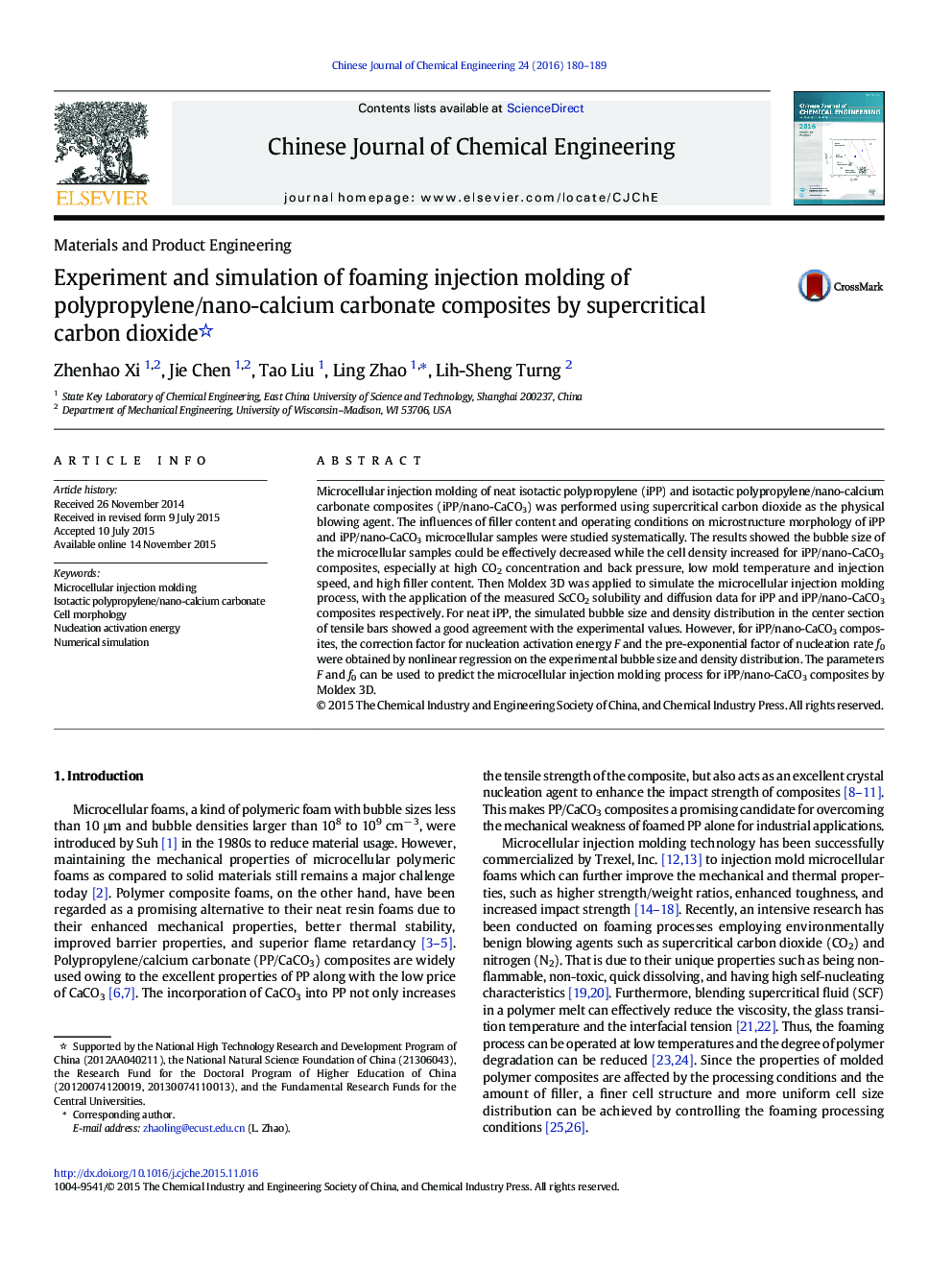 Experiment and simulation of foaming injection molding of polypropylene/nano-calcium carbonate composites by supercritical carbon dioxide 