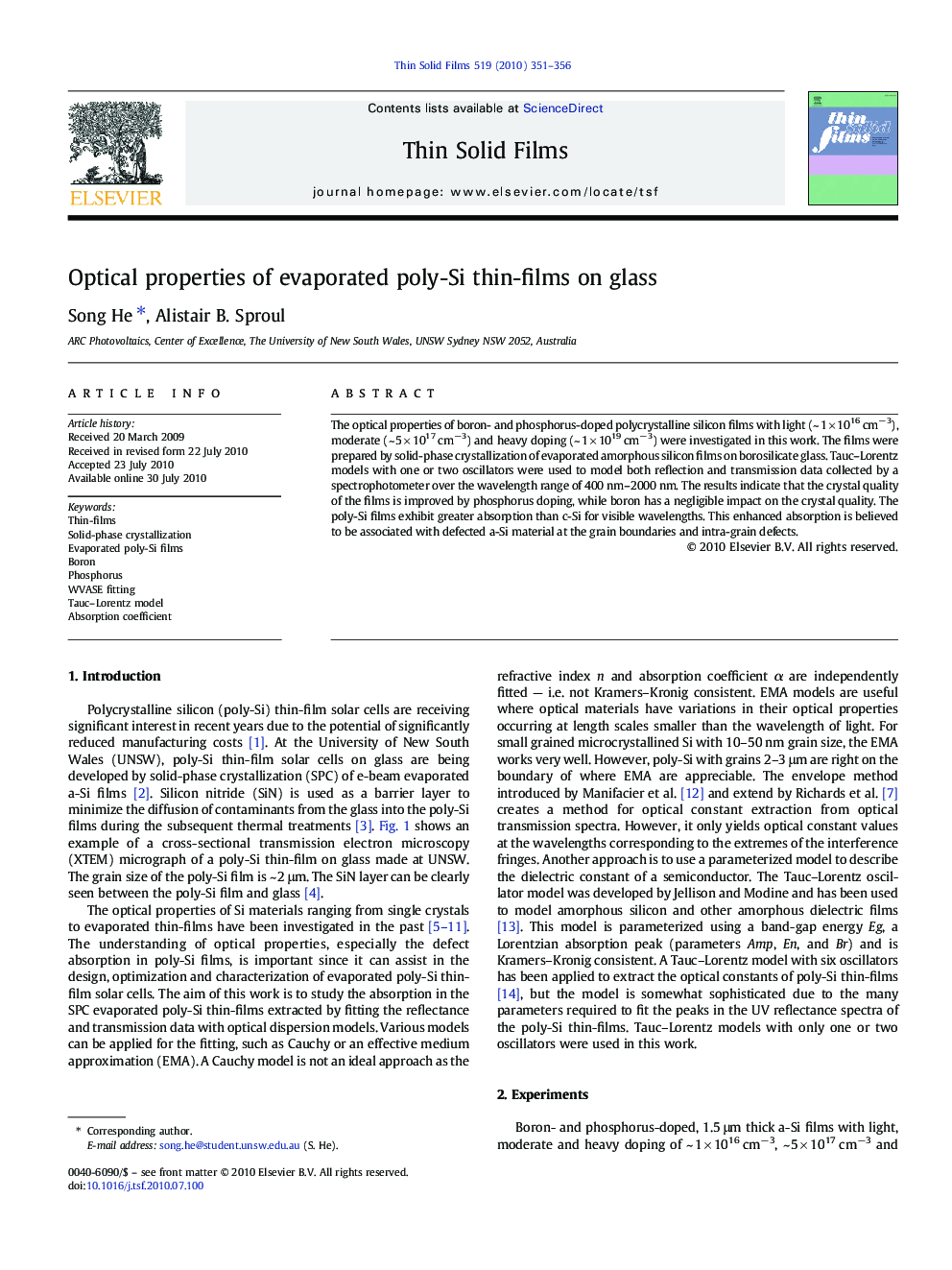 Optical properties of evaporated poly-Si thin-films on glass