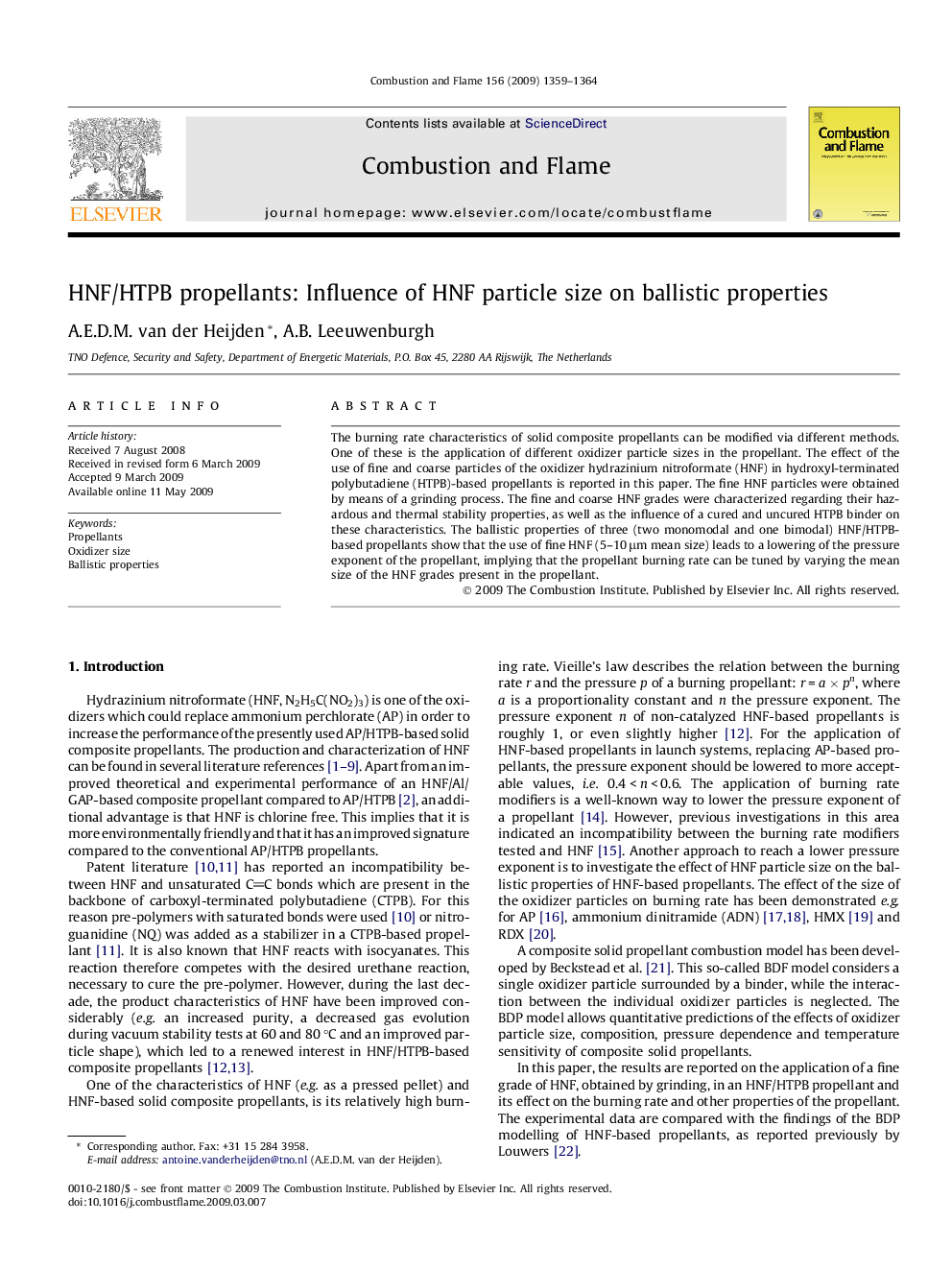 HNF/HTPB propellants: Influence of HNF particle size on ballistic properties