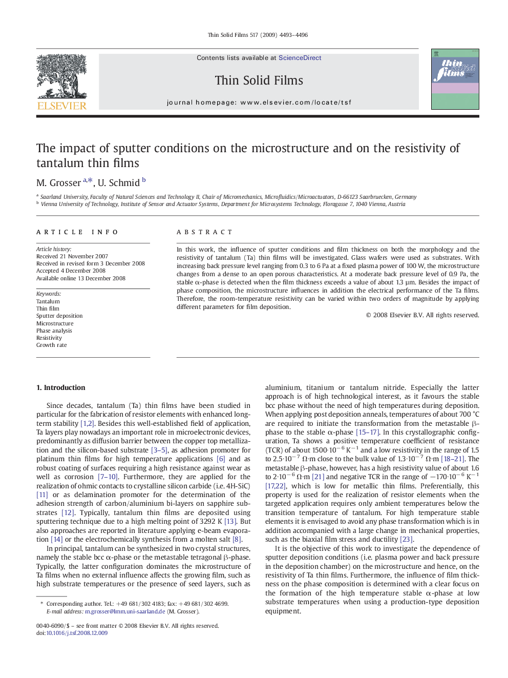 The impact of sputter conditions on the microstructure and on the resistivity of tantalum thin films