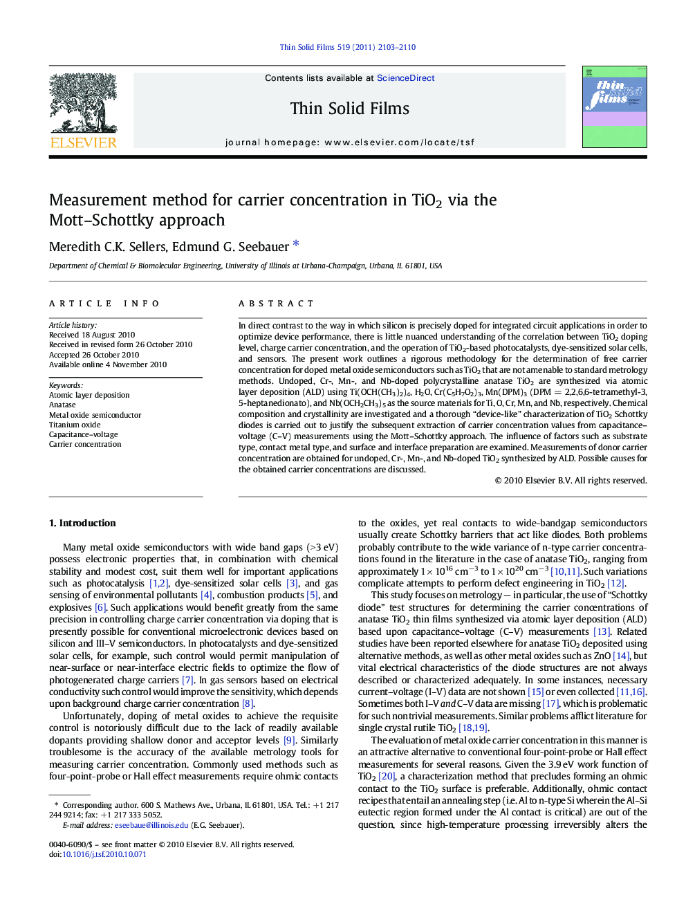 Measurement method for carrier concentration in TiO2 via the Mott–Schottky approach