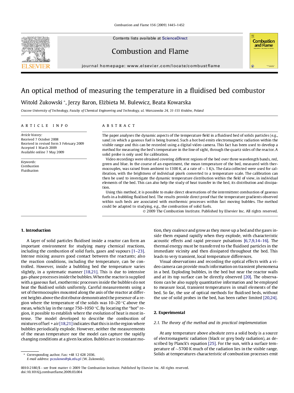 An optical method of measuring the temperature in a fluidised bed combustor