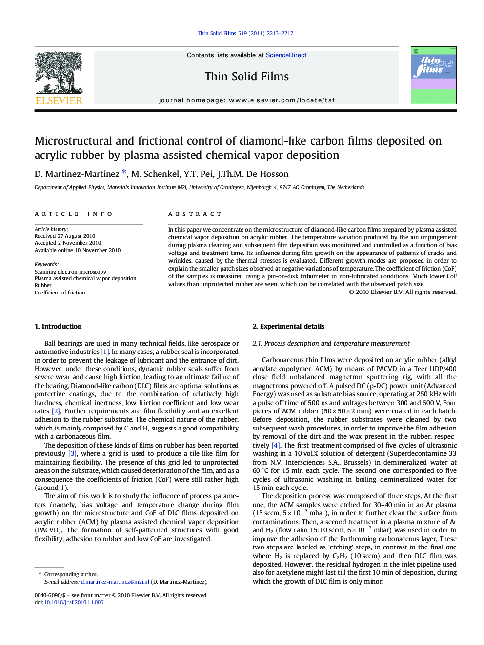 Microstructural and frictional control of diamond-like carbon films deposited on acrylic rubber by plasma assisted chemical vapor deposition