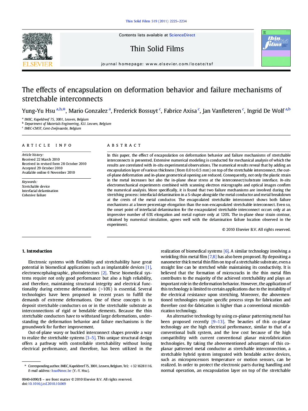 The effects of encapsulation on deformation behavior and failure mechanisms of stretchable interconnects