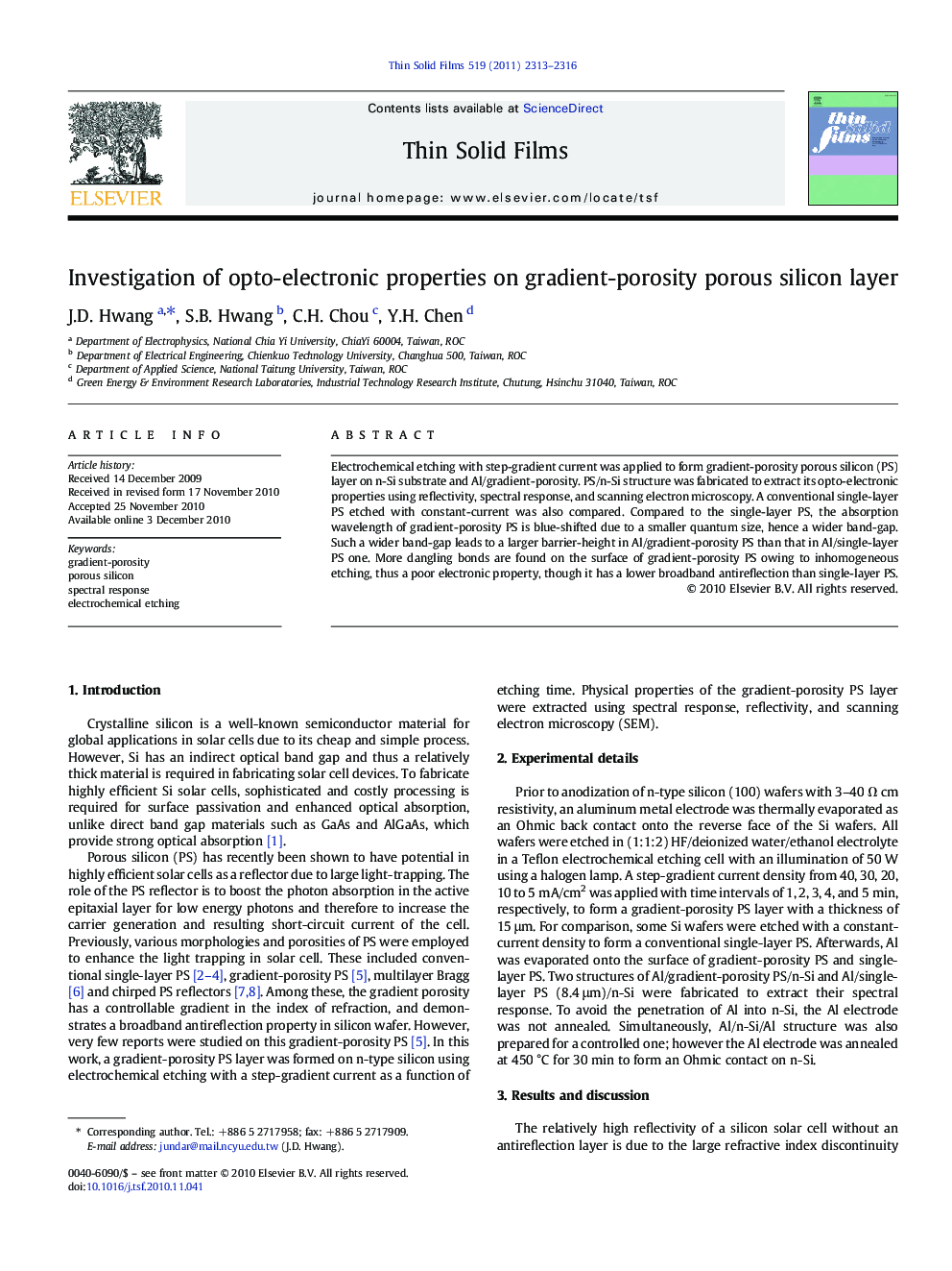 Investigation of opto-electronic properties on gradient-porosity porous silicon layer