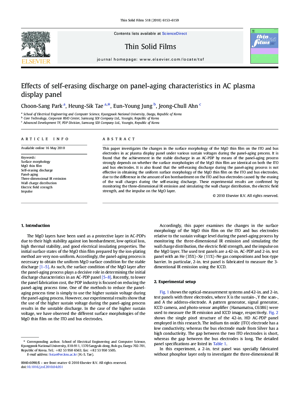 Effects of self-erasing discharge on panel-aging characteristics in AC plasma display panel