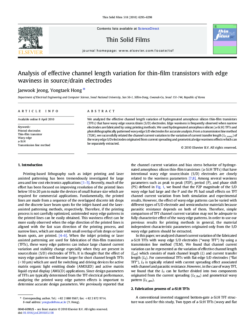 Analysis of effective channel length variation for thin-film transistors with edge waviness in source/drain electrodes