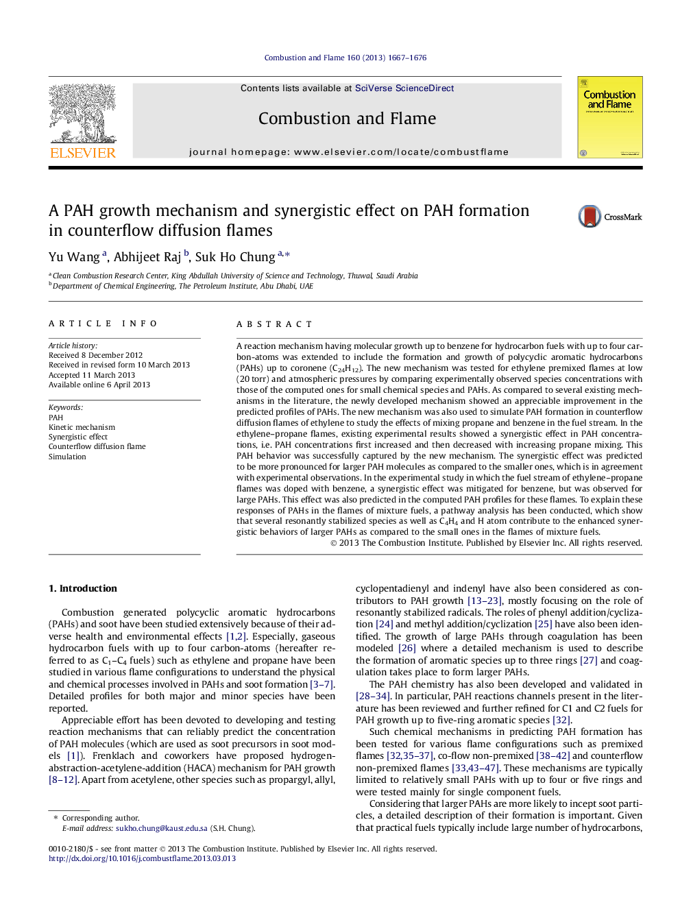 عکس صفحه اول مقاله: A PAH growth mechanism and synergistic effect on PAH formation in counterflow diffusion flames A PAH growth mechanism and synergistic effect on PAH formation in counterflow diffusion flames