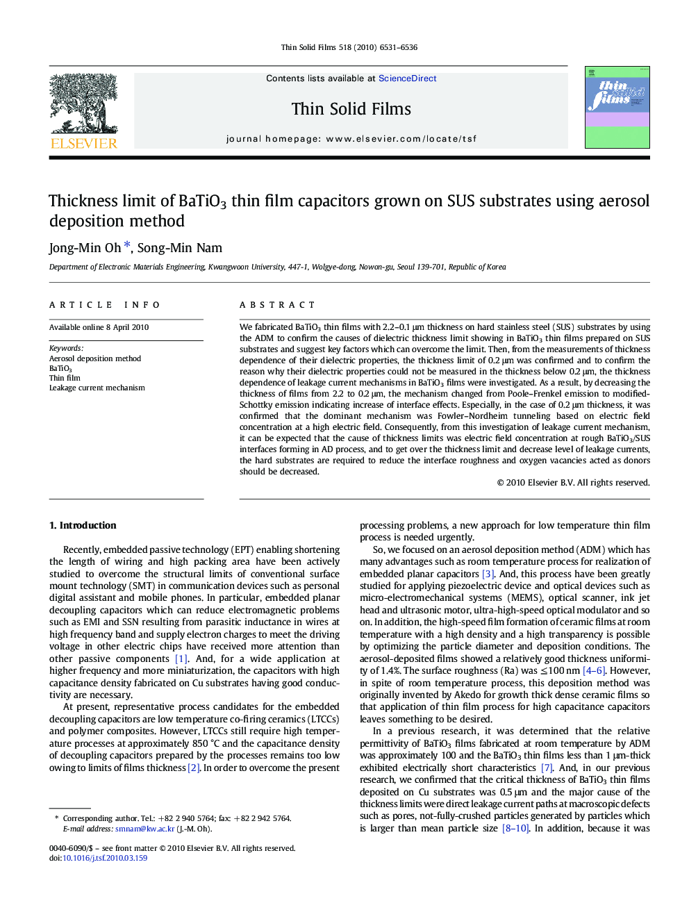 Thickness limit of BaTiO3 thin film capacitors grown on SUS substrates using aerosol deposition method