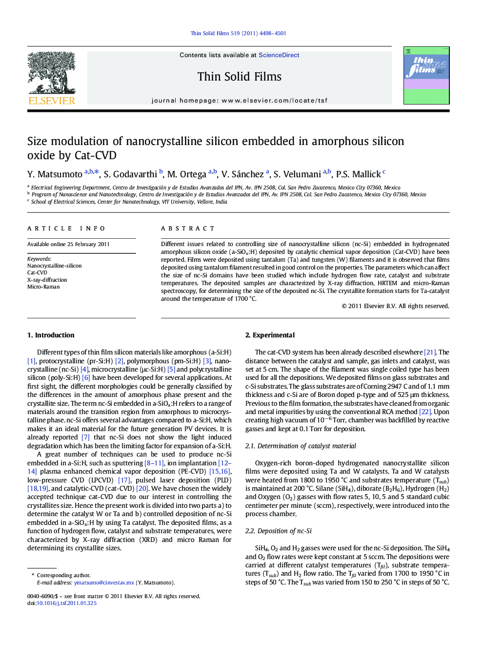 Size modulation of nanocrystalline silicon embedded in amorphous silicon oxide by Cat-CVD