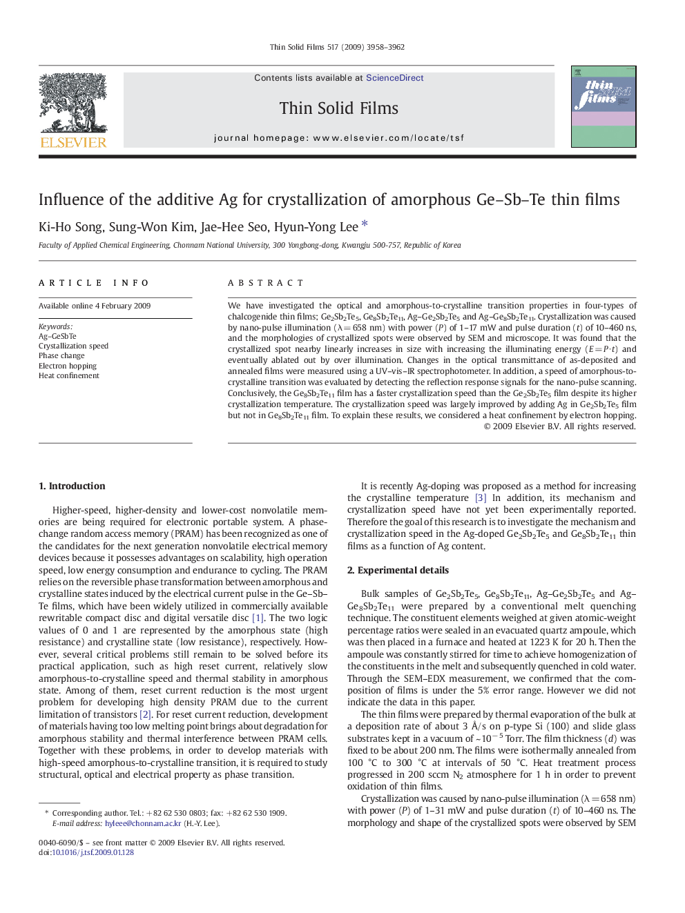 Influence of the additive Ag for crystallization of amorphous Ge–Sb–Te thin films