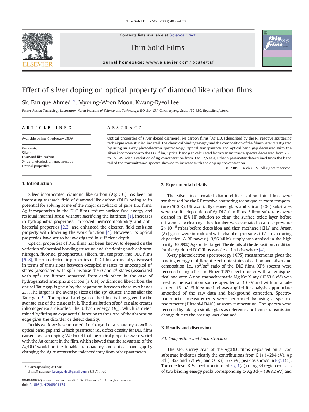 Effect of silver doping on optical property of diamond like carbon films