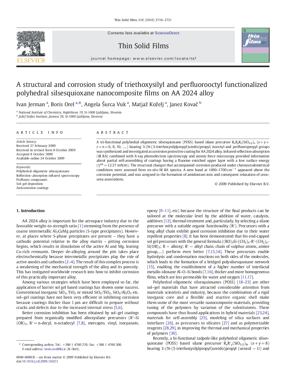 A structural and corrosion study of triethoxysilyl and perfluorooctyl functionalized polyhedral silsesquioxane nanocomposite films on AA 2024 alloy