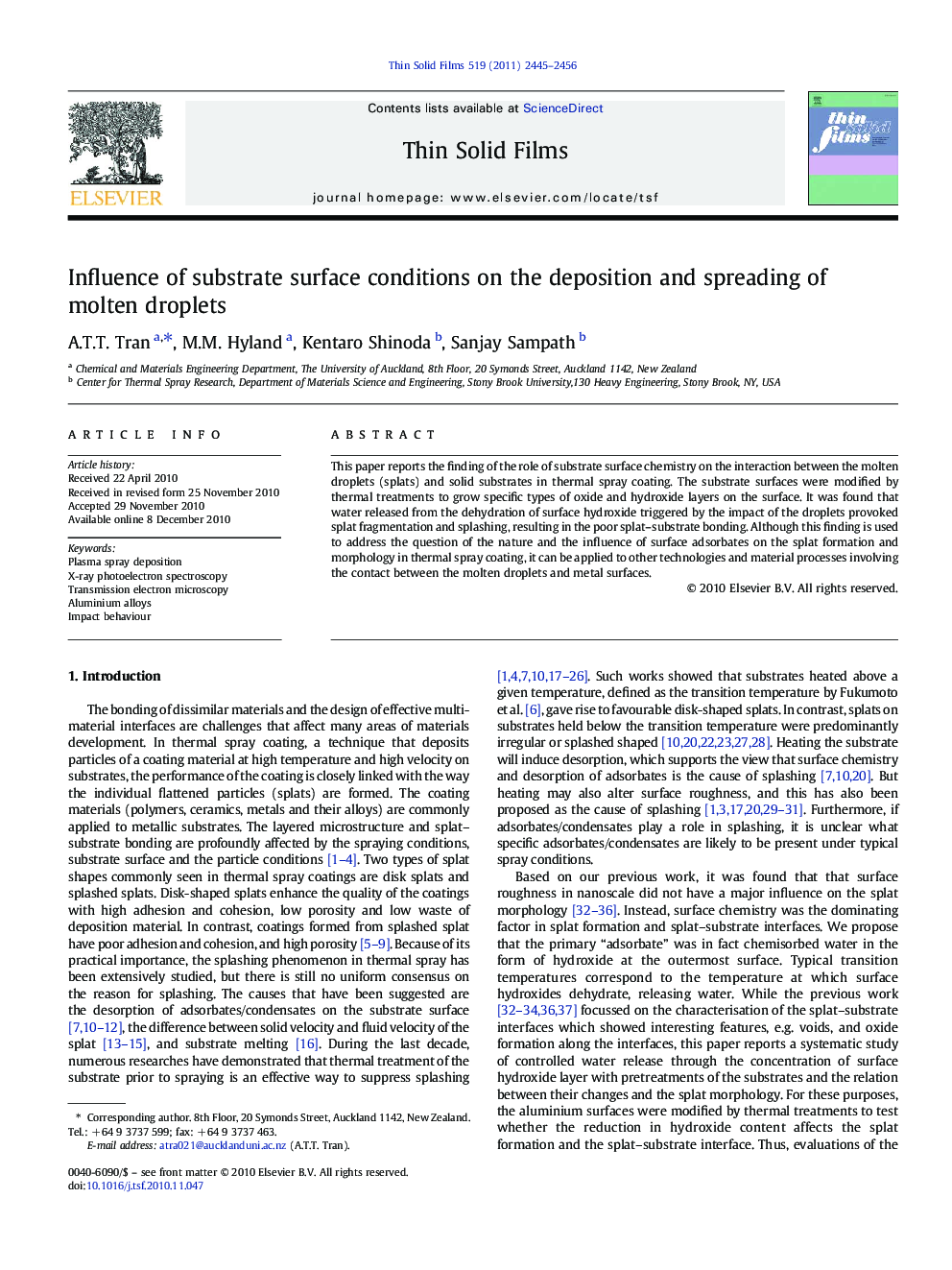 Influence of substrate surface conditions on the deposition and spreading of molten droplets