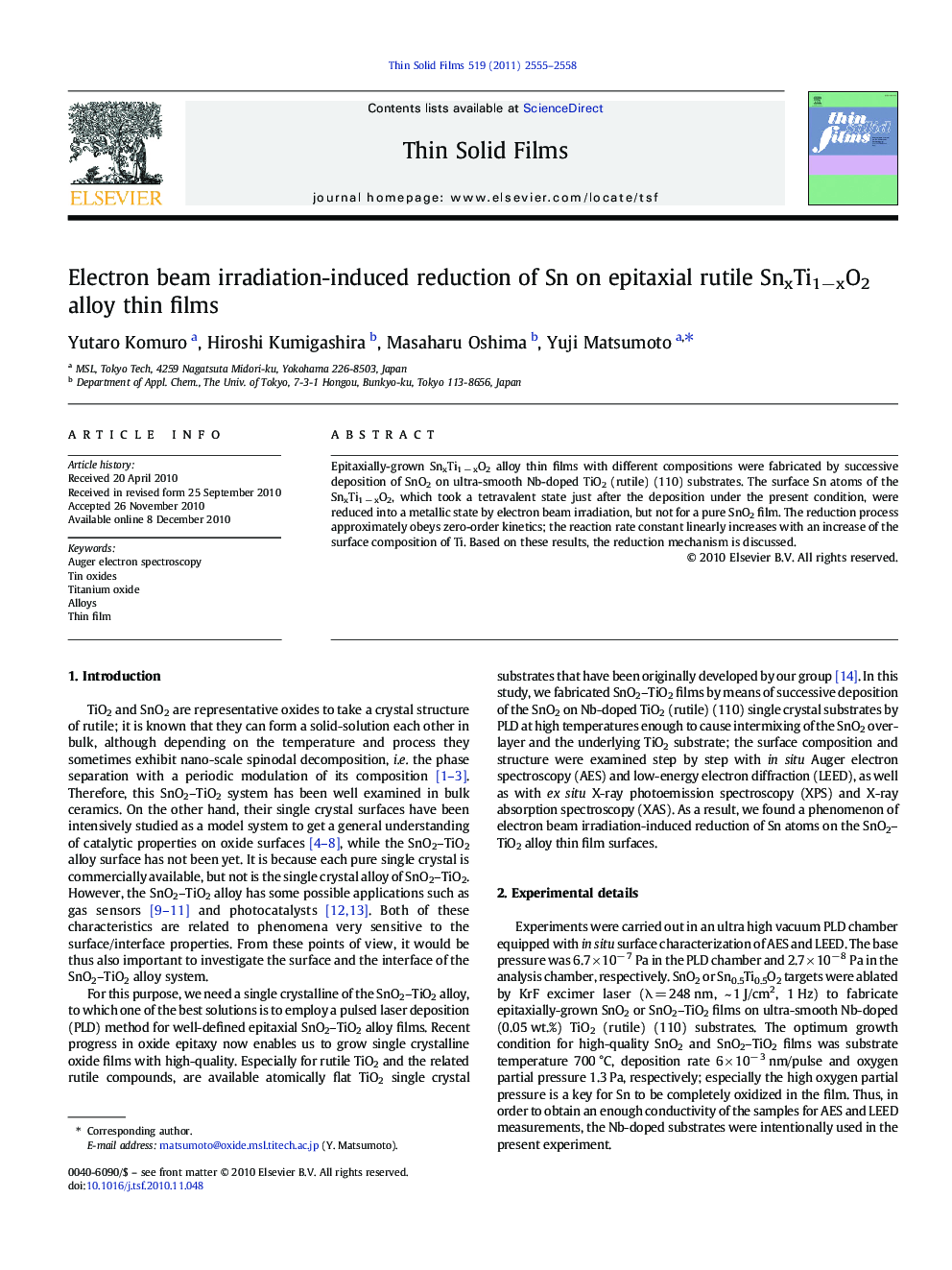 Electron beam irradiation-induced reduction of Sn on epitaxial rutile SnxTi1−xO2 alloy thin films