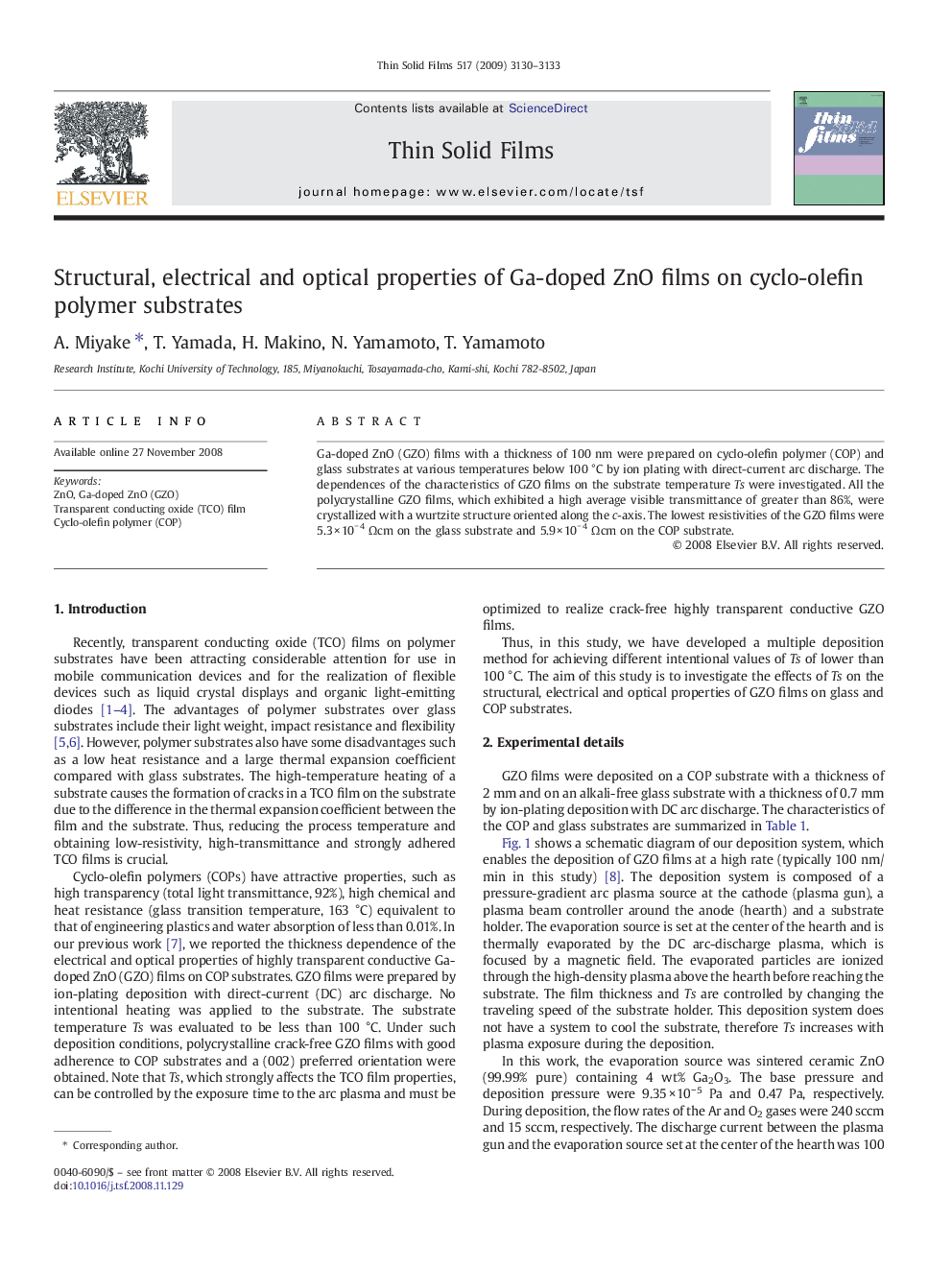 Structural, electrical and optical properties of Ga-doped ZnO films on cyclo-olefin polymer substrates