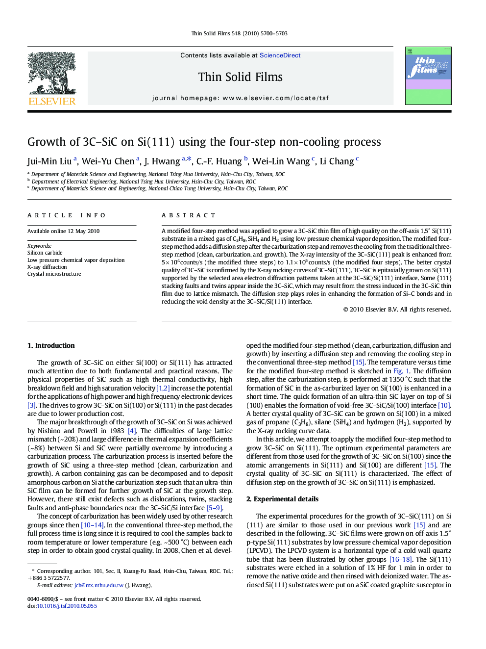 Growth of 3C-SiC on Si(111) using the four-step non-cooling process