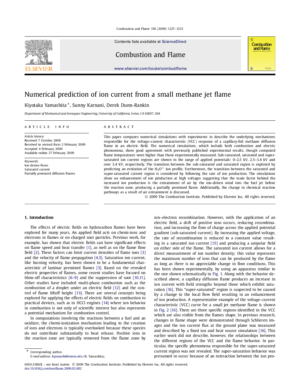 Numerical prediction of ion current from a small methane jet flame