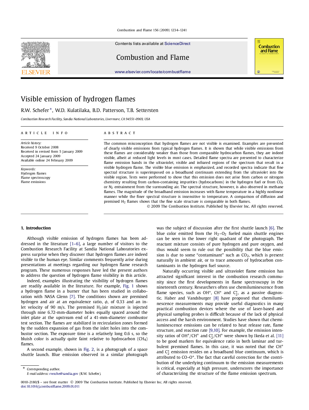 Visible emission of hydrogen flames