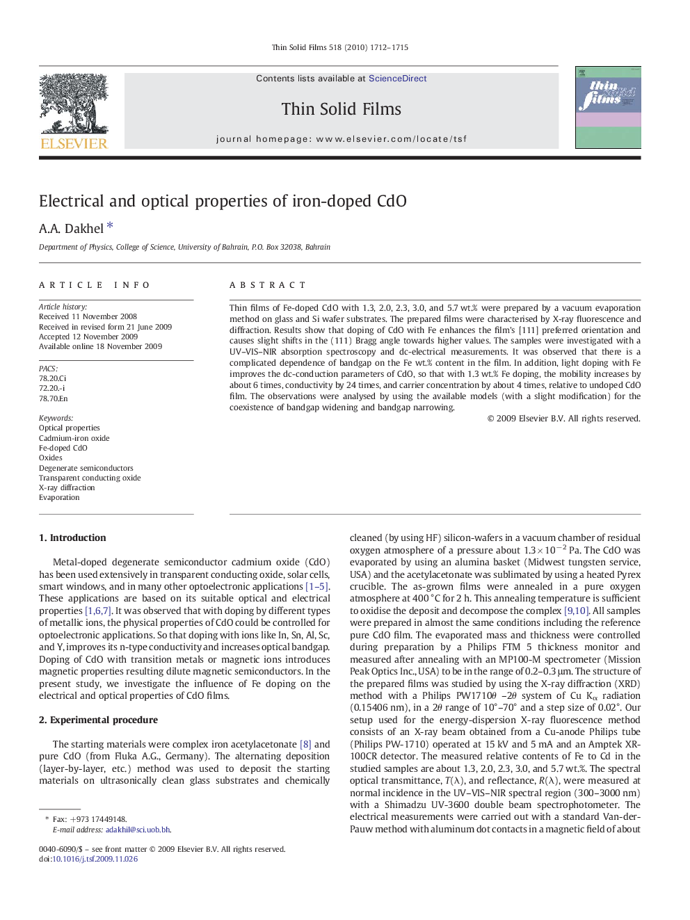 Electrical and optical properties of iron-doped CdO