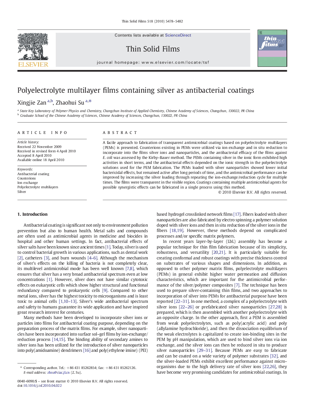 Polyelectrolyte multilayer films containing silver as antibacterial coatings