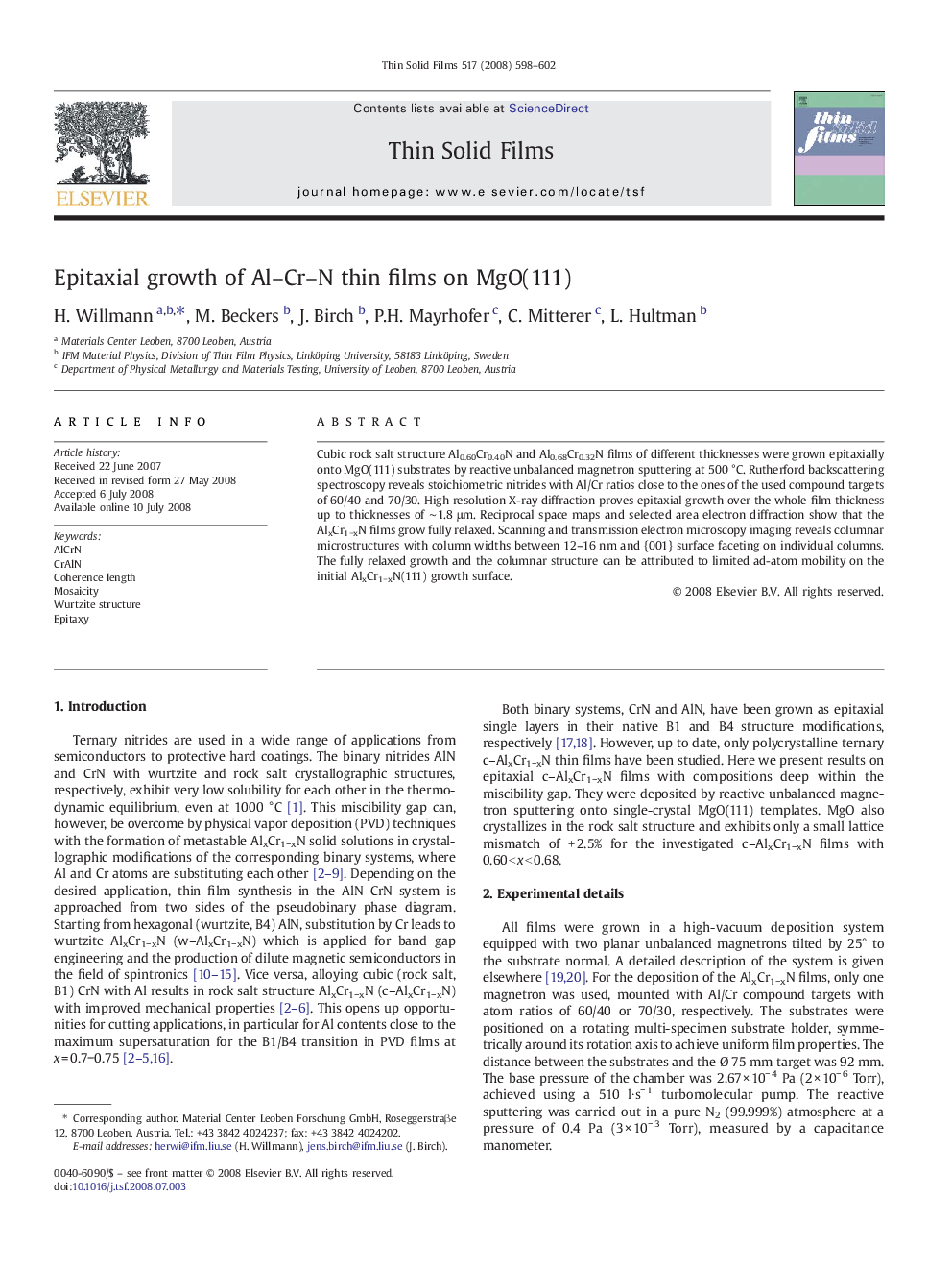 Epitaxial growth of Al–Cr–N thin films on MgO(111)