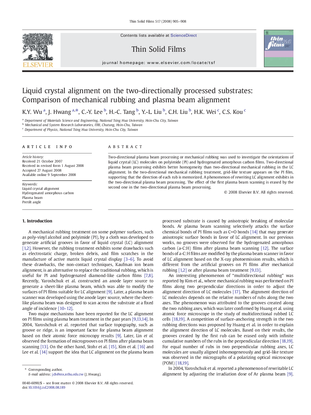 Liquid crystal alignment on the two-directionally processed substrates: Comparison of mechanical rubbing and plasma beam alignment