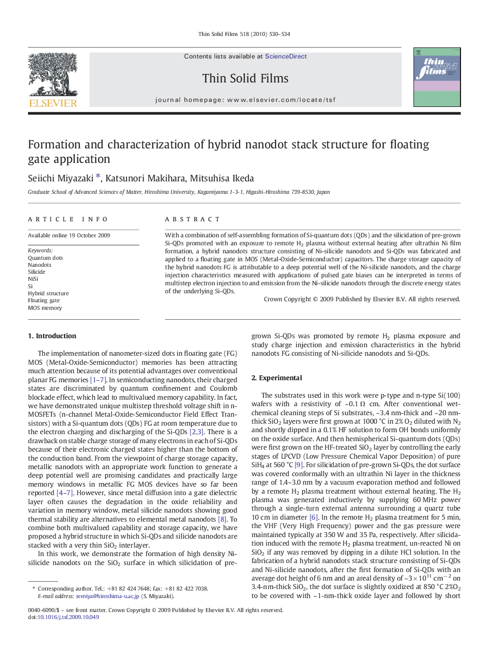 Formation and characterization of hybrid nanodot stack structure for floating gate application