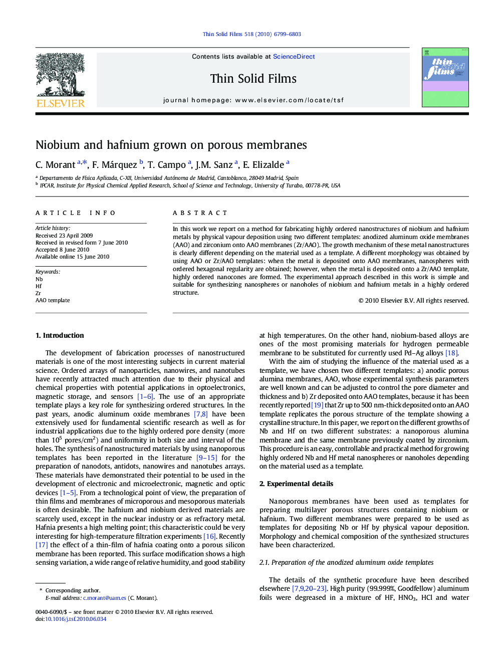 Niobium and hafnium grown on porous membranes