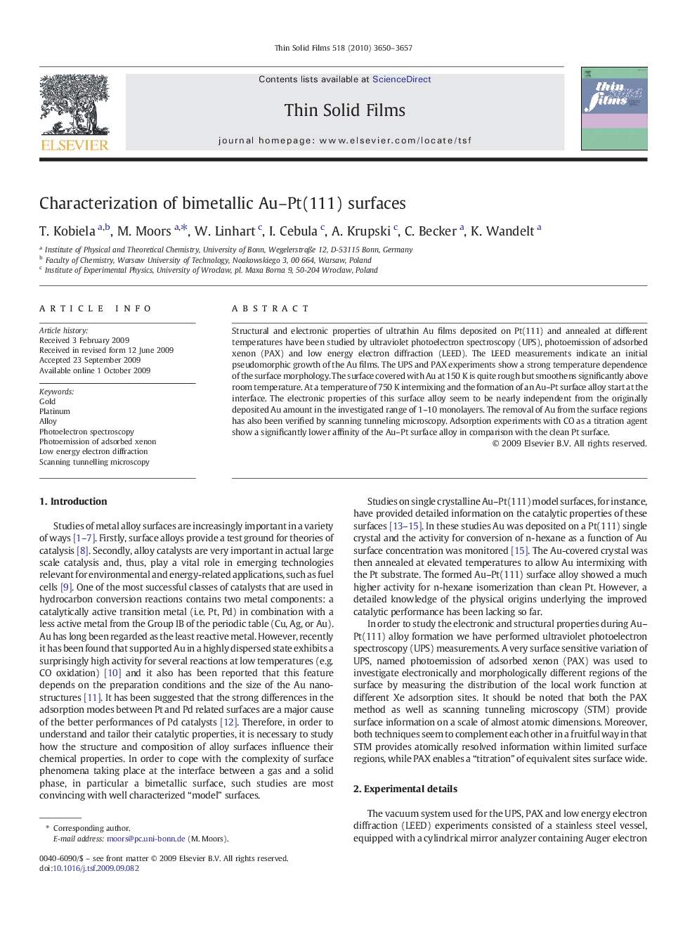 Characterization of bimetallic Au–Pt(111) surfaces