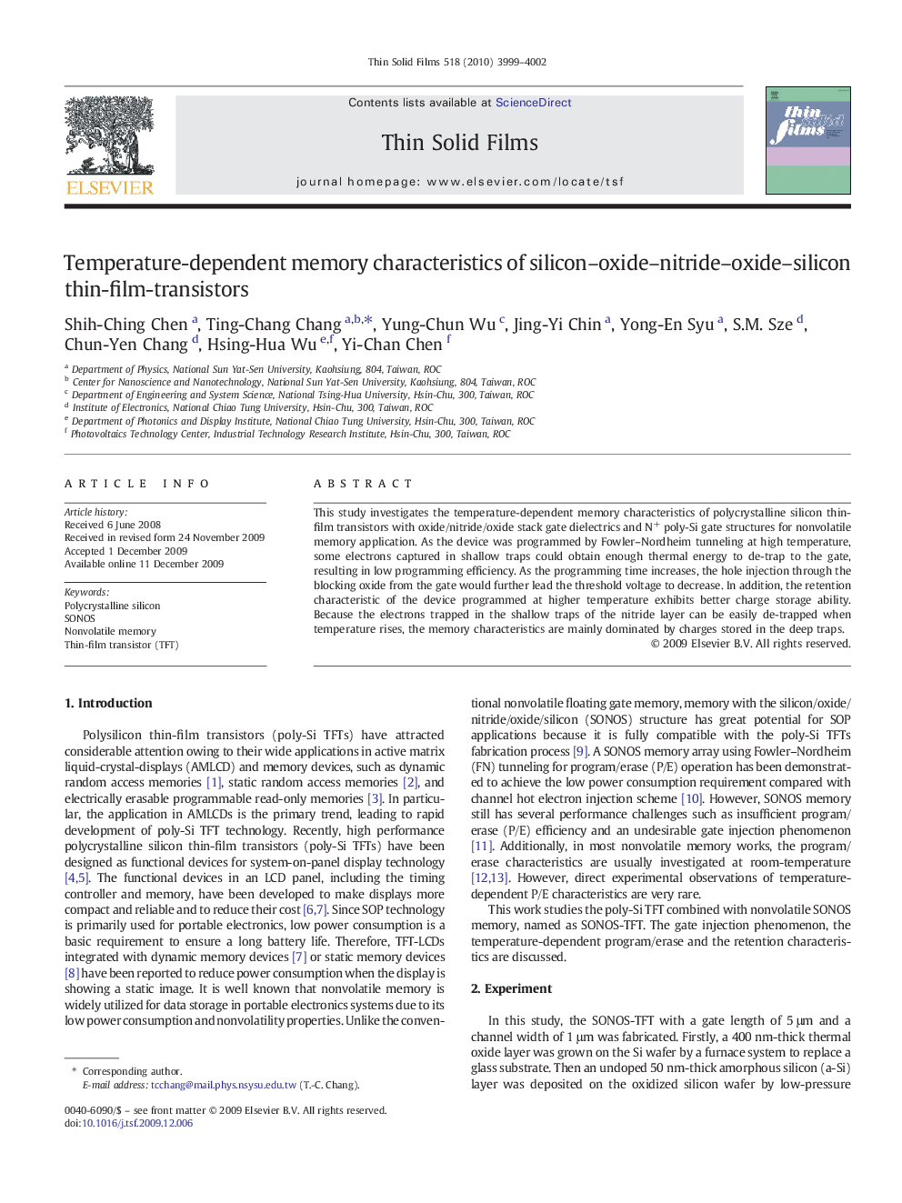 Temperature-dependent memory characteristics of silicon–oxide–nitride–oxide–silicon thin-film-transistors