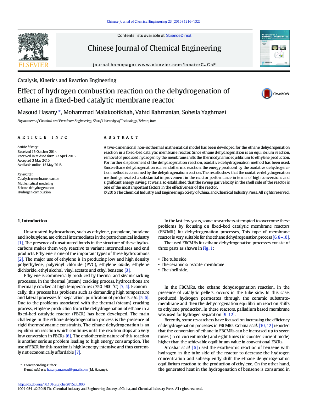 Effect of hydrogen combustion reaction on the dehydrogenation of ethane in a fixed-bed catalytic membrane reactor