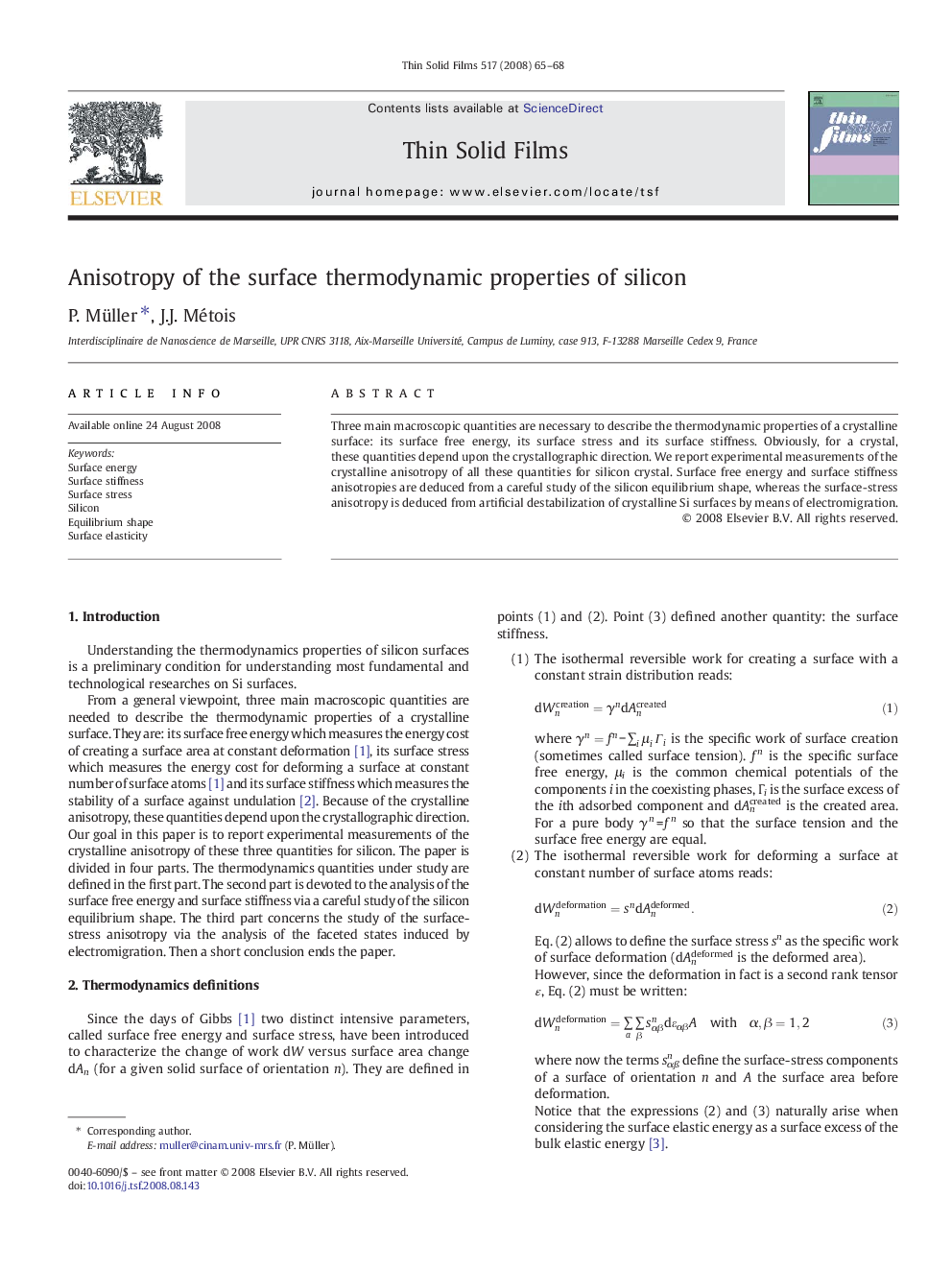 Anisotropy of the surface thermodynamic properties of silicon