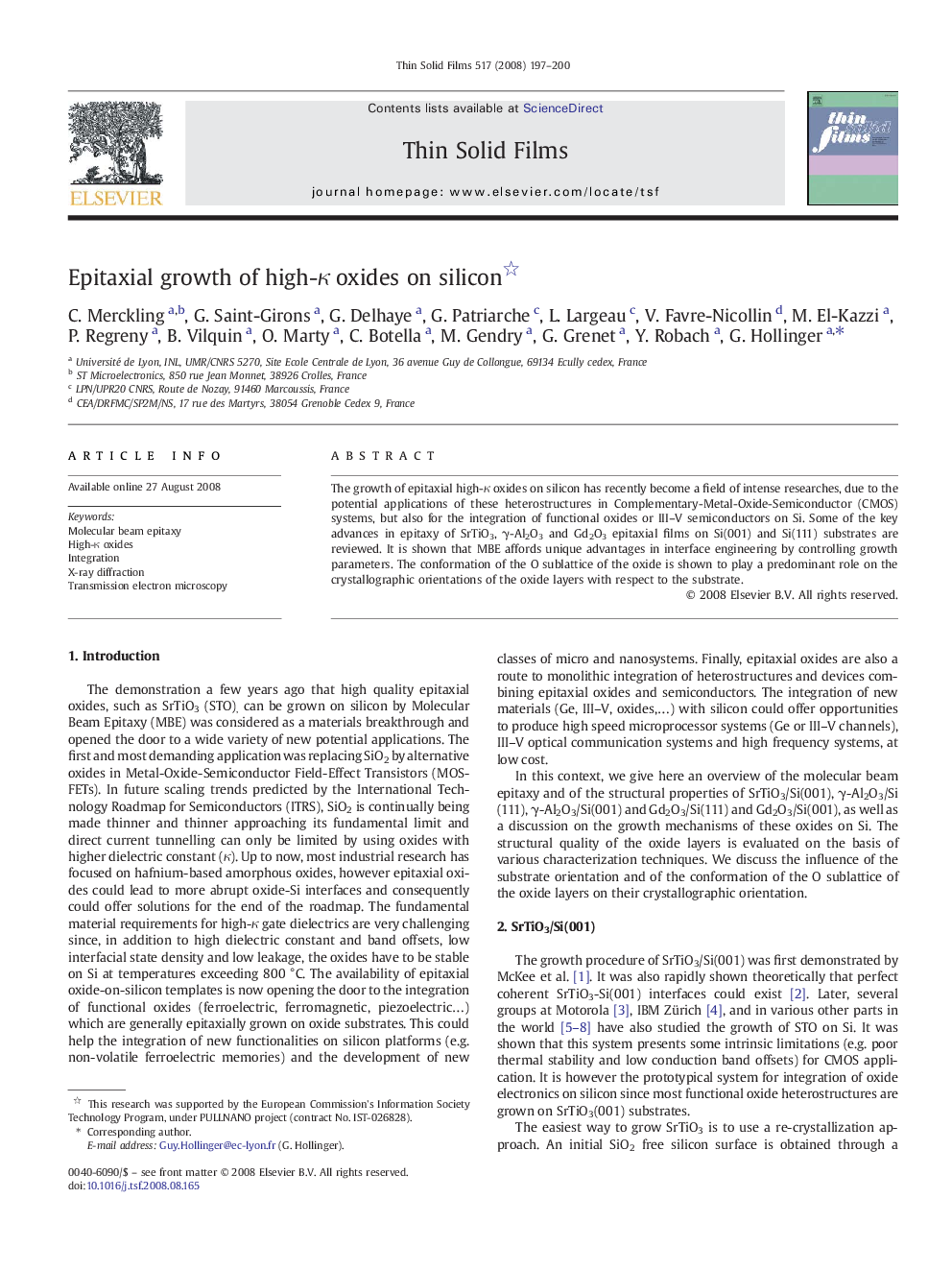 Epitaxial growth of high-κ oxides on silicon 