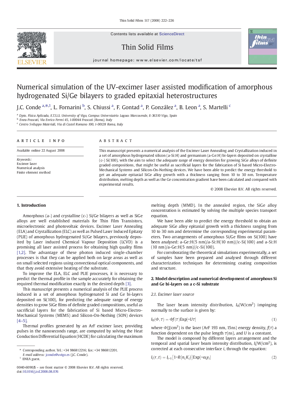 Numerical simulation of the UV-excimer laser assisted modification of amorphous hydrogenated Si/Ge bilayers to graded epitaxial heterostructures