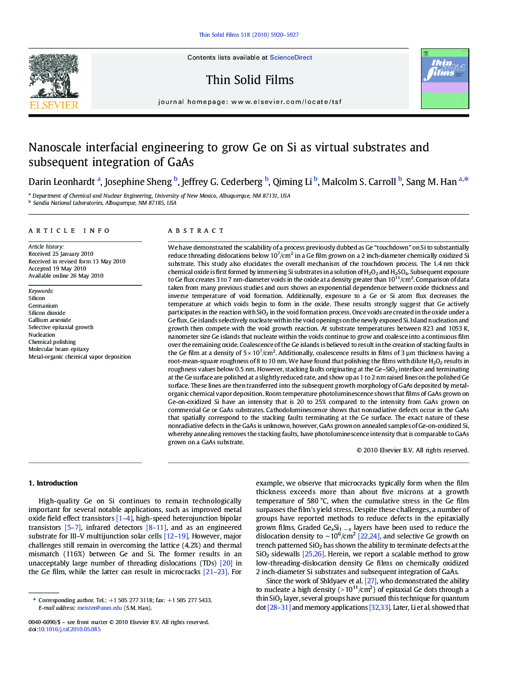 Nanoscale interfacial engineering to grow Ge on Si as virtual substrates and subsequent integration of GaAs