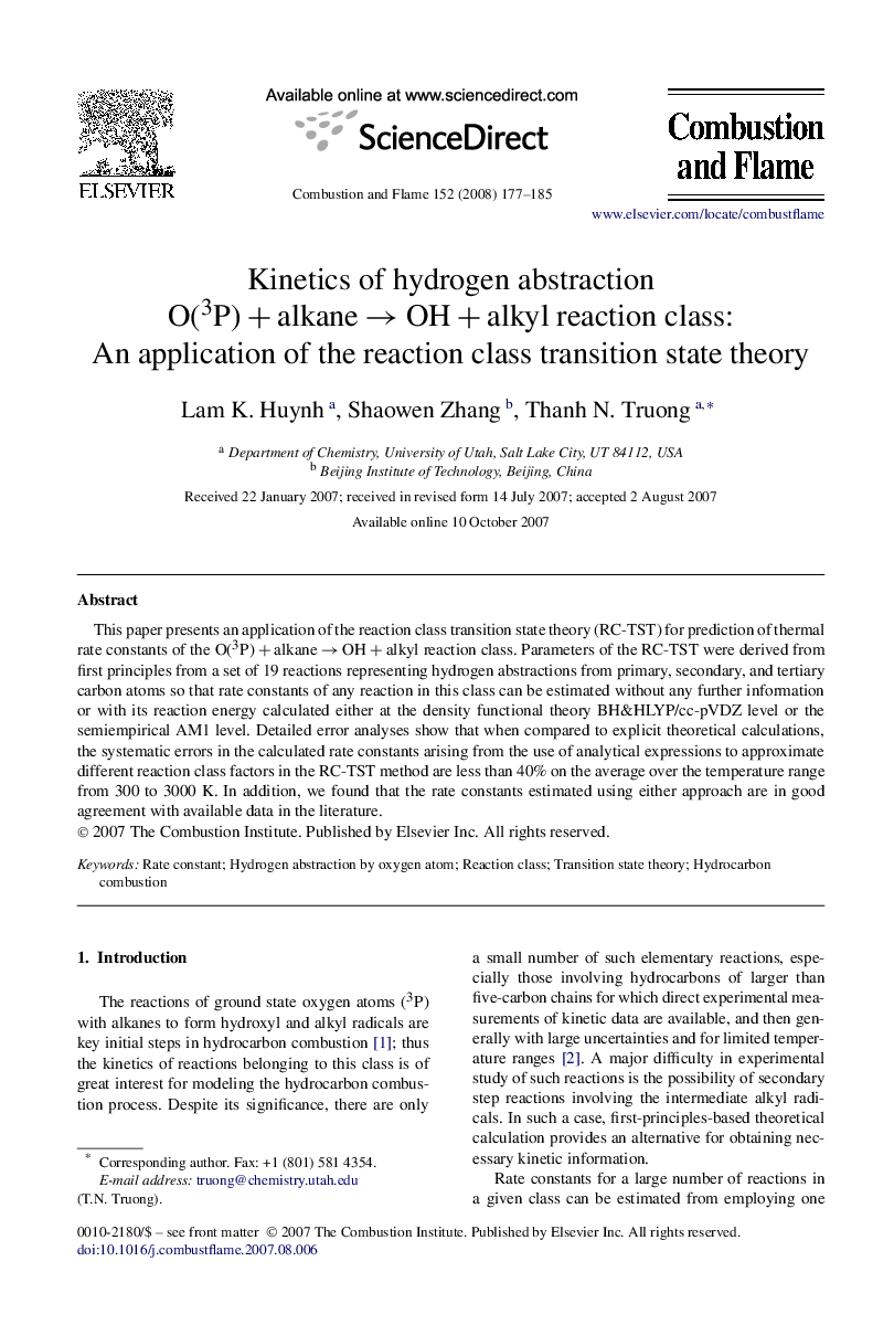 Kinetics of hydrogen abstraction O(3P) + alkane → OH + alkyl reaction class: An application of the reaction class transition state theory