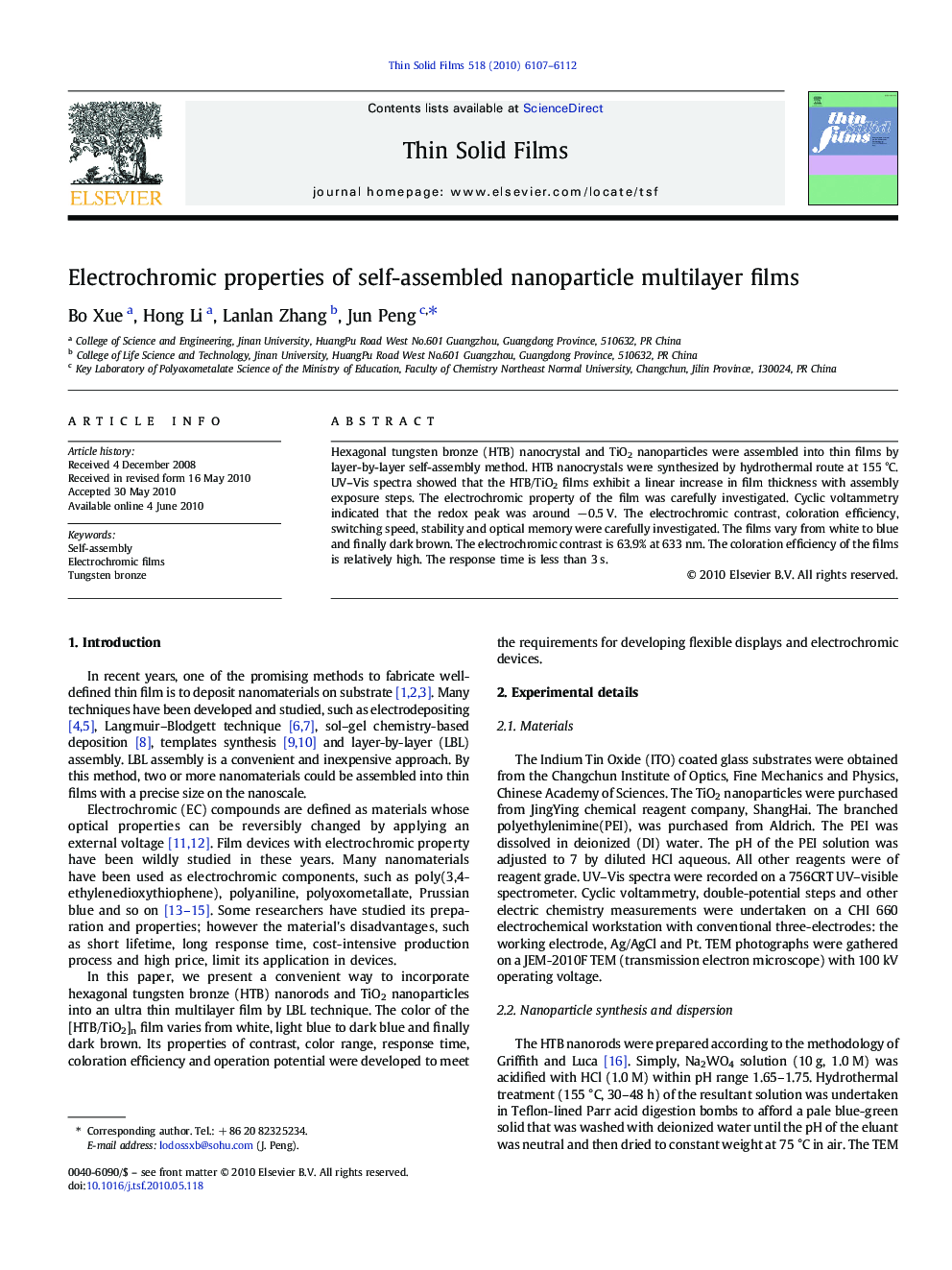 Electrochromic properties of self-assembled nanoparticle multilayer films