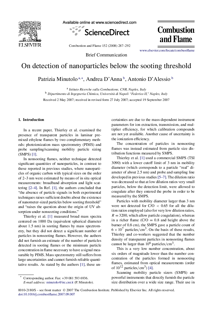 On detection of nanoparticles below the sooting threshold