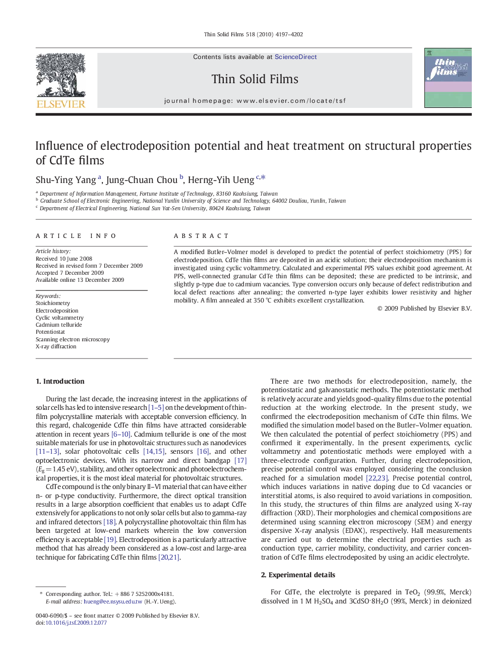 Influence of electrodeposition potential and heat treatment on structural properties of CdTe films