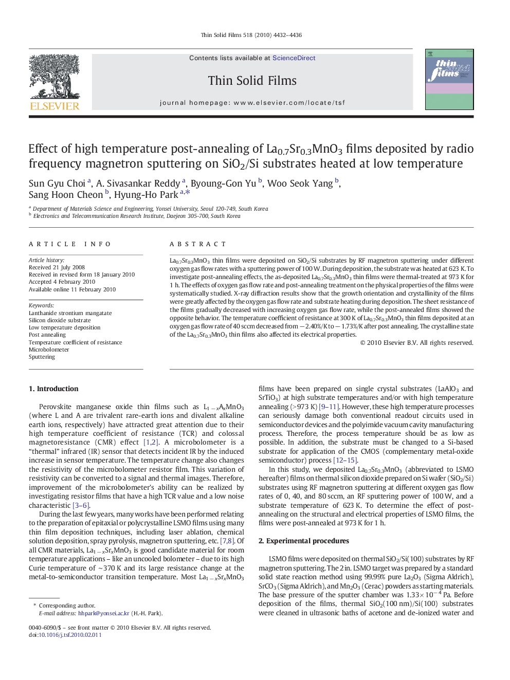 Effect of high temperature post-annealing of La0.7Sr0.3MnO3 films deposited by radio frequency magnetron sputtering on SiO2/Si substrates heated at low temperature