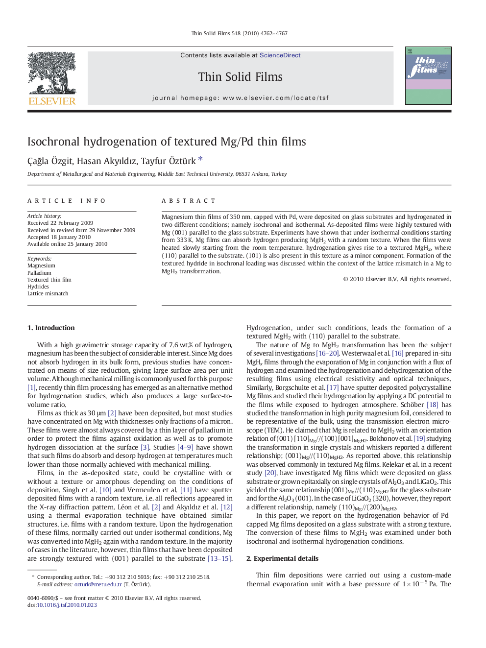 Isochronal hydrogenation of textured Mg/Pd thin films