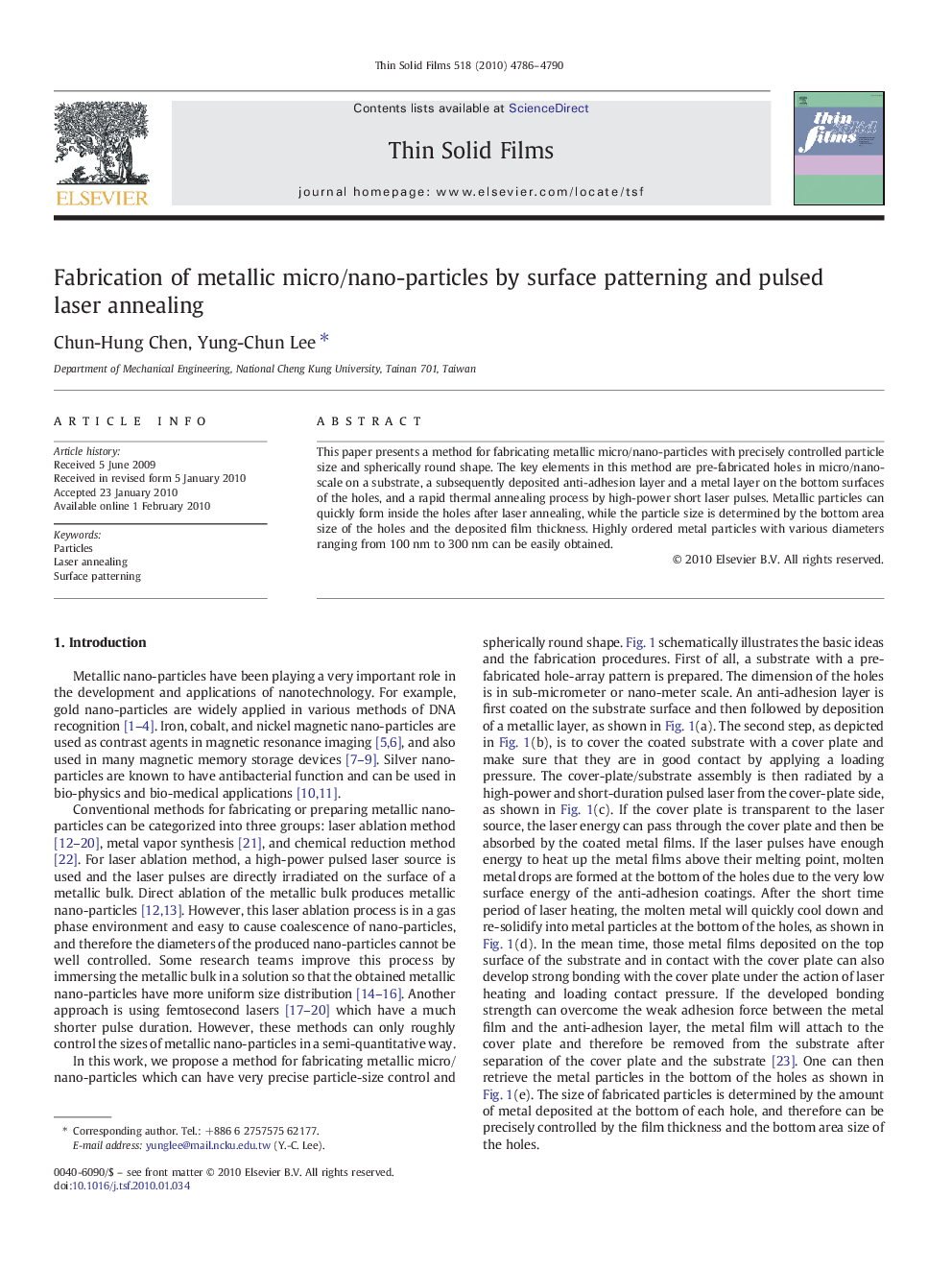 Fabrication of metallic micro/nano-particles by surface patterning and pulsed laser annealing