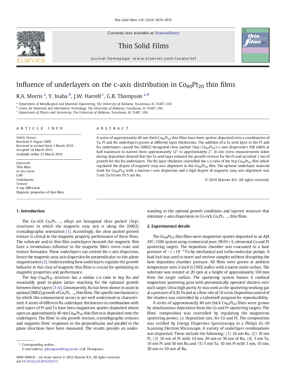 Influence of underlayers on the c-axis distribution in Co80Pt20 thin films