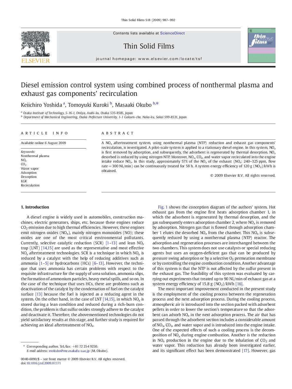 Diesel emission control system using combined process of nonthermal plasma and exhaust gas components' recirculation