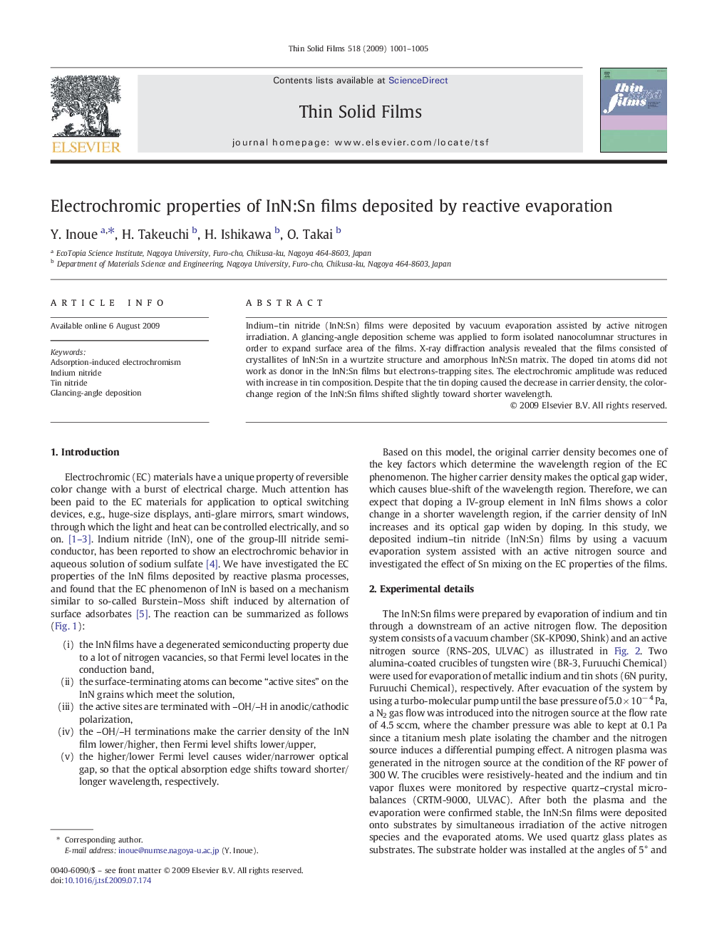 Electrochromic properties of InN:Sn films deposited by reactive evaporation