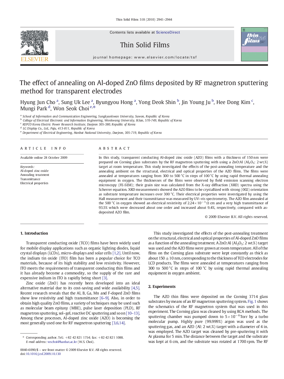 The effect of annealing on Al-doped ZnO films deposited by RF magnetron sputtering method for transparent electrodes