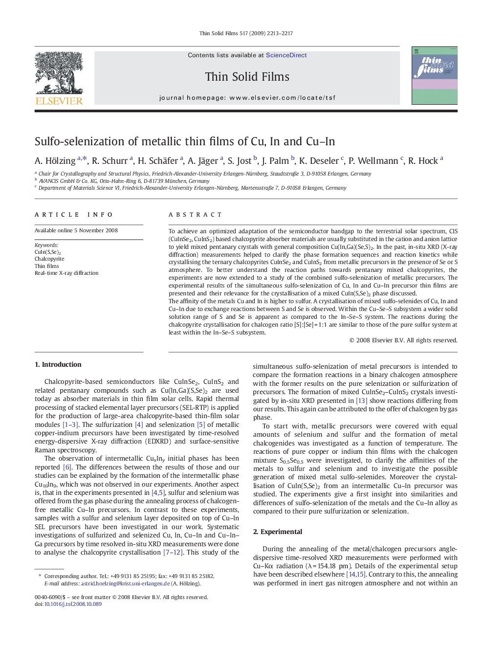 Sulfo-selenization of metallic thin films of Cu, In and Cu–In