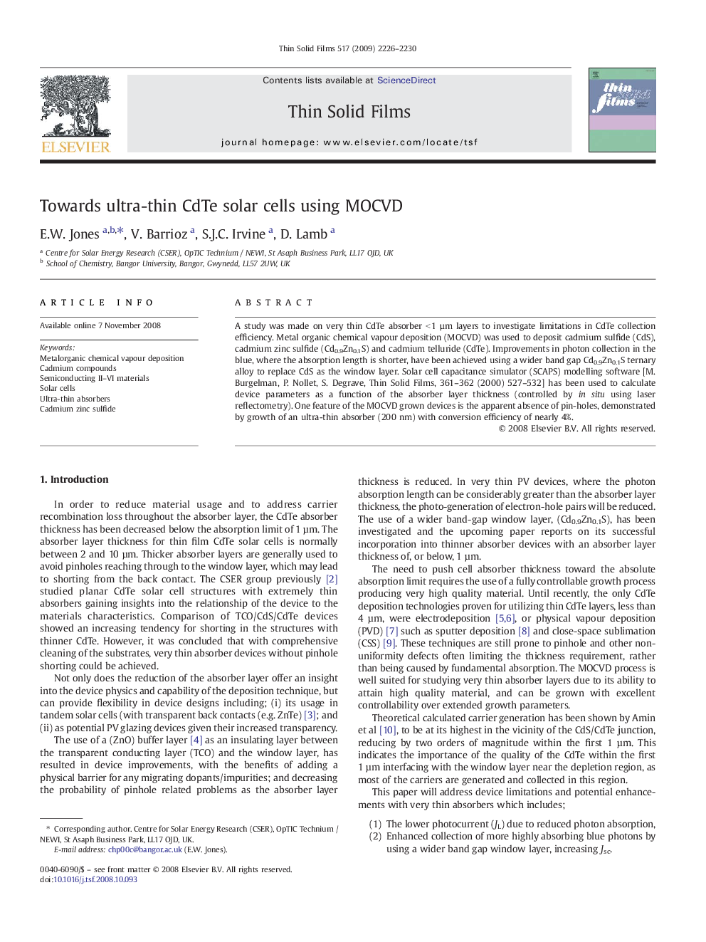 Towards ultra-thin CdTe solar cells using MOCVD