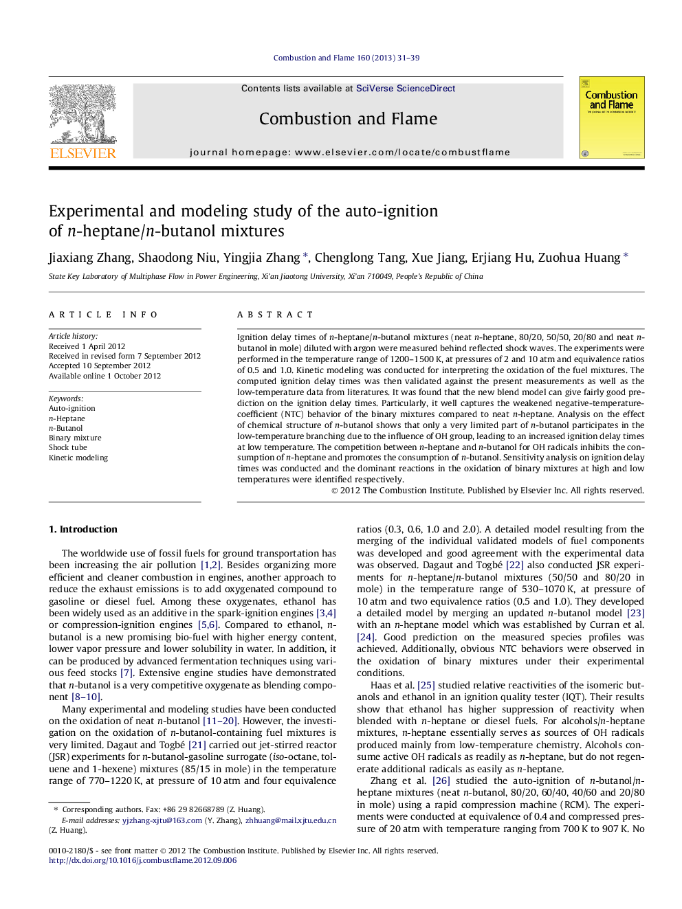 Experimental and modeling study of the auto-ignition of n-heptane/n-butanol mixtures